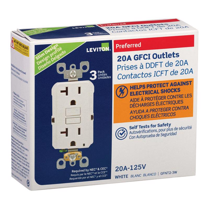 LEVITON - Leviton Smartlock Pro 20 amps 125 V Duplex White GFCI Outlet 5-20R 3 pk