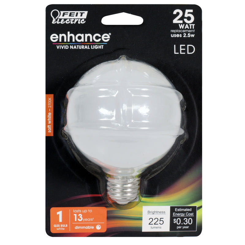 FEIT - Feit Enhance G25 E26 (Medium) LED Bulb Soft White 25 Watt Equivalence 1 pk