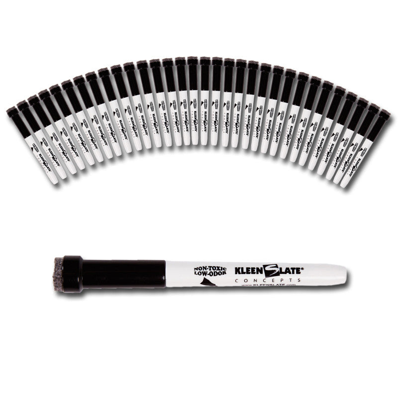 KLEENSLATE - Small Dry Erase Markers with Eraser, Black, Pack of 36