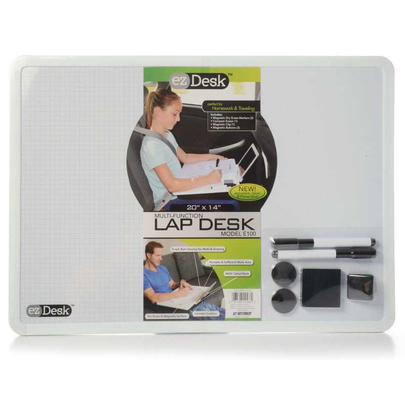 PROMARX - EzDesk Magnetic Dry Erase Lap Desk with Graph Ruling, Adjustable Tablet Dock & Accessories, 20" x 14"