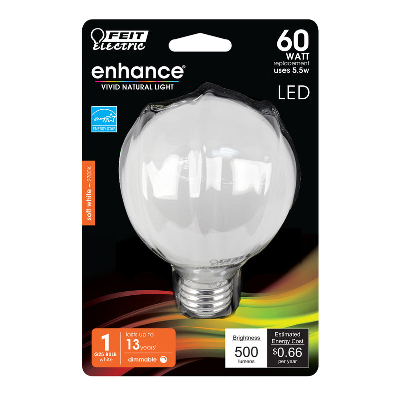 FEIT - Feit Enhance G25 E26 (Medium) LED Bulb Soft White 60 Watt Equivalence 1 pk