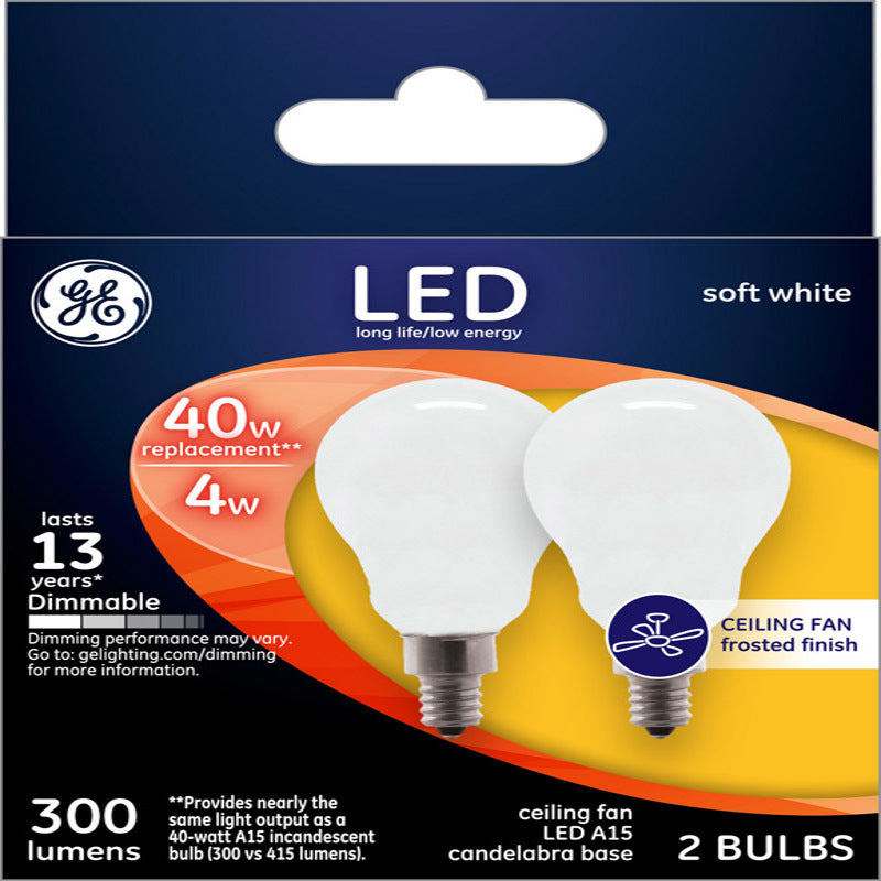 GE - GE A15 E12 (Candelabra) LED Bulb Soft White 40 Watt Equivalence 2 pk - Case of 12