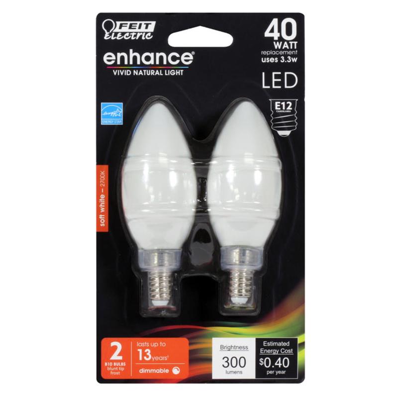 FEIT - Feit Enhance Torpedo E12 (Candelabra) Filament LED Bulb Soft White 40 Watt Equivalence 2 pk