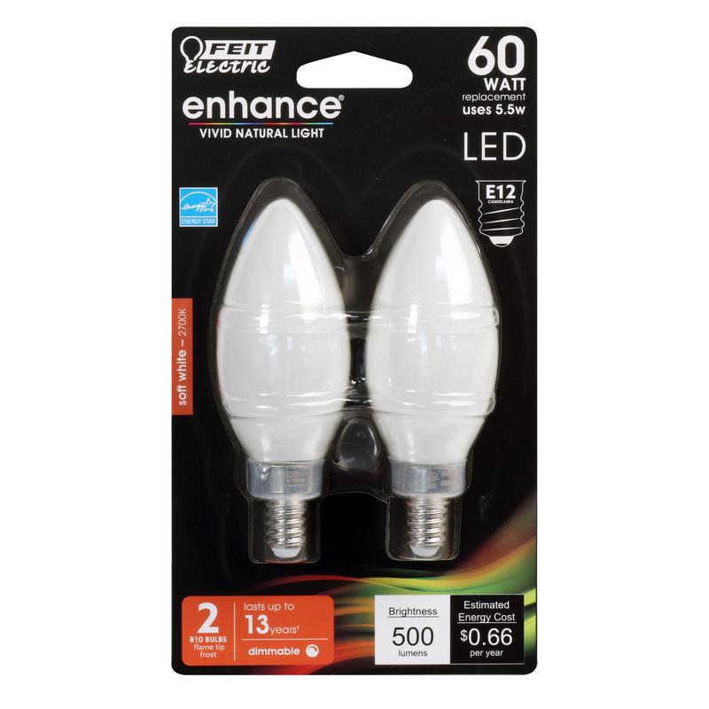 FEIT - Feit Enhance Blunt Tip E12 (Candelabra) Filament LED Bulb Soft White 60 Watt Equivalence 2 pk