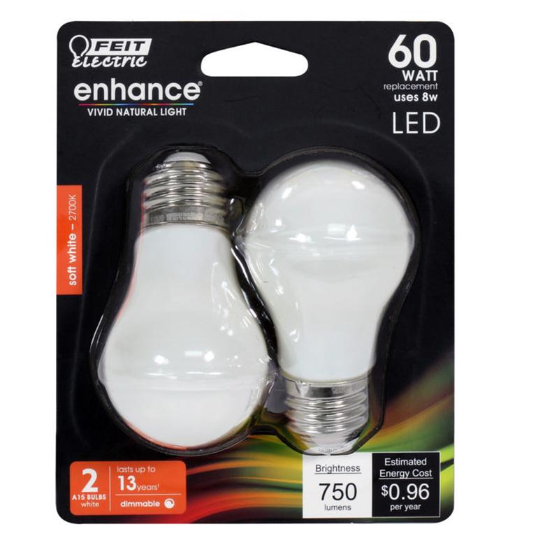 FEIT - Feit Enhance A15 E26 (Medium) Filament LED Bulb Soft White 60 Watt Equivalence 2 pk