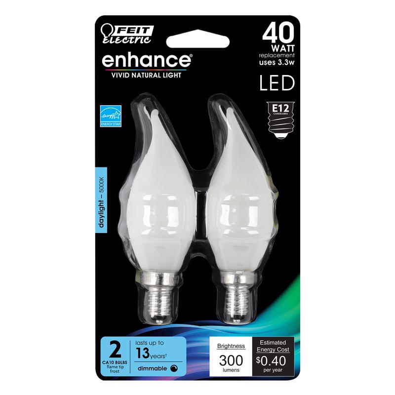 FEIT - Feit Enhance Flame Tip E12 (Candelabra) Filament LED Bulb Daylight 40 Watt Equivalence 2 pk