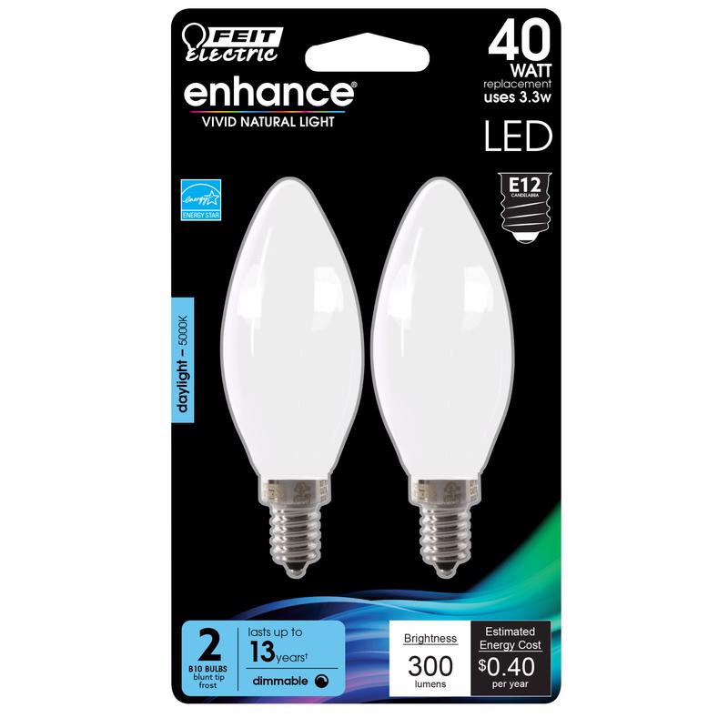 FEIT - Feit Enhance B10 E12 (Candelabra) Filament LED Bulb Daylight 40 Watt Equivalence 2 pk