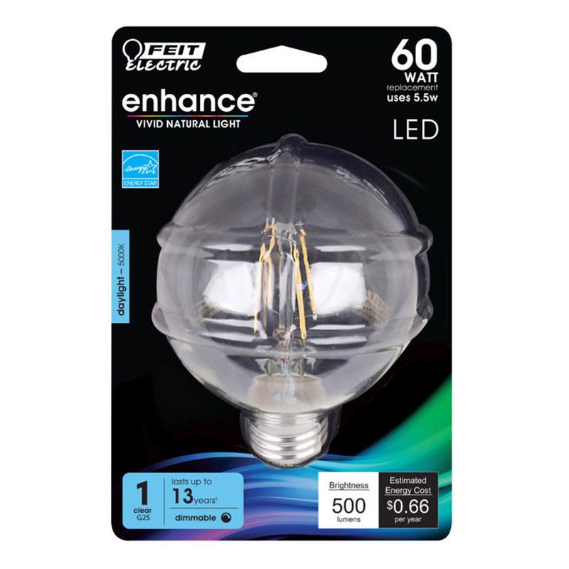 FEIT - Feit Enhance G25 E26 (Medium) Filament LED Bulb Daylight 60 Watt Equivalence 1 pk [BPG2560950CAFRP]