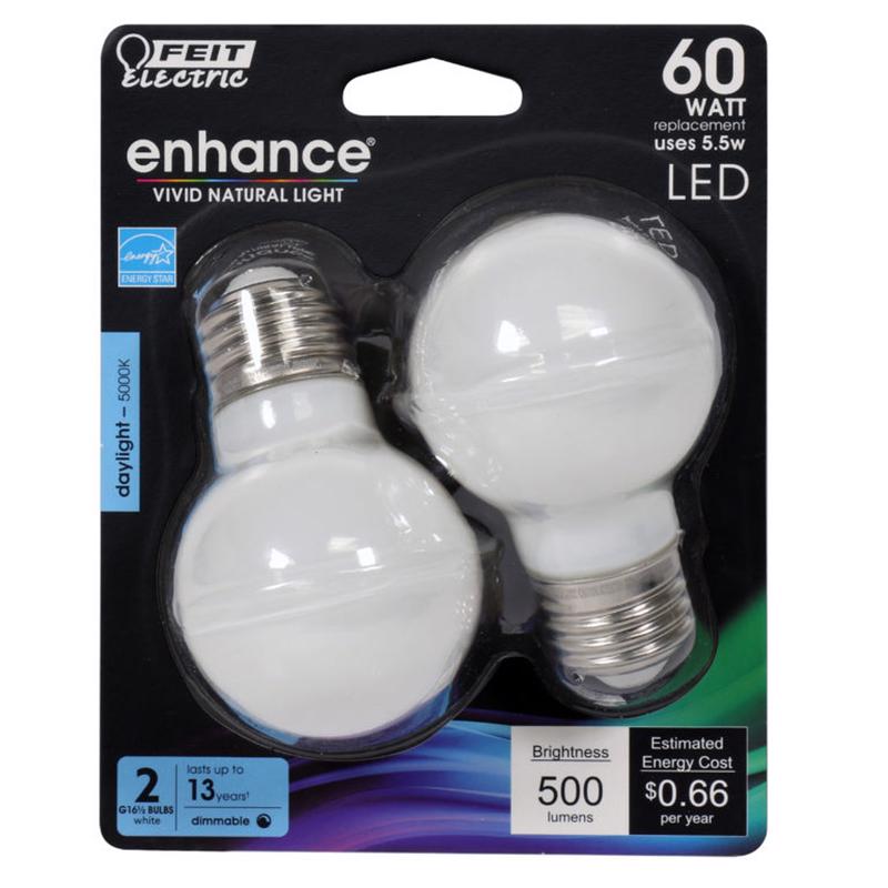 FEIT - Feit Enhance G16.5 E26 (Medium) Filament LED Bulb Daylight 60 Watt Equivalence 2 pk