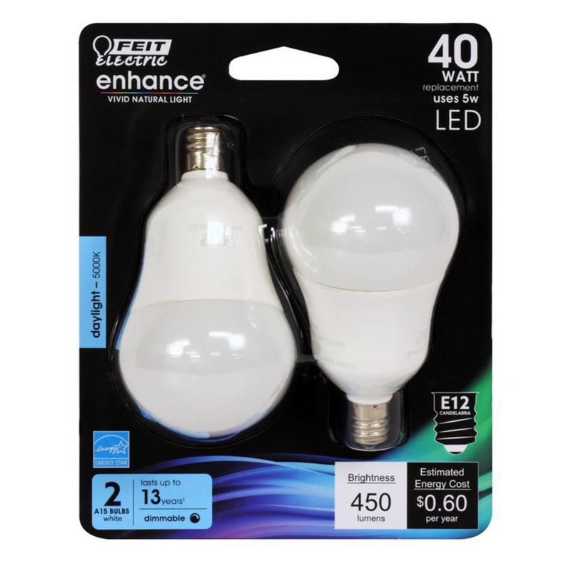 FEIT - Feit Enhance A15 E12 (Candelabra) LED Bulb Daylight 40 Watt Equivalence 2 pk