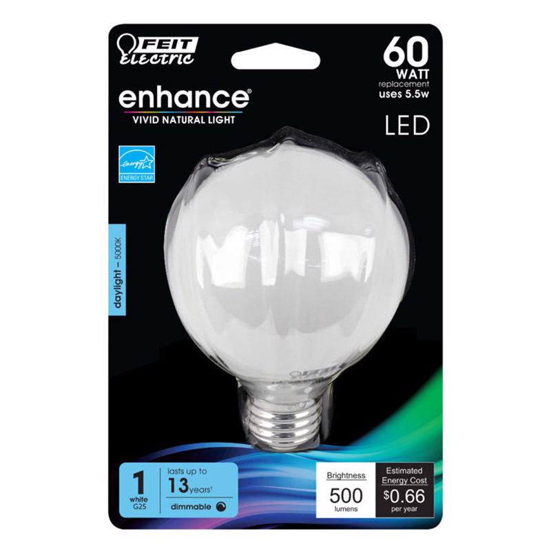 FEIT - Feit Enhance G25 E26 (Medium) Filament LED Bulb Daylight 60 Watt Equivalence 1 pk [BPG2560950CAFLR]