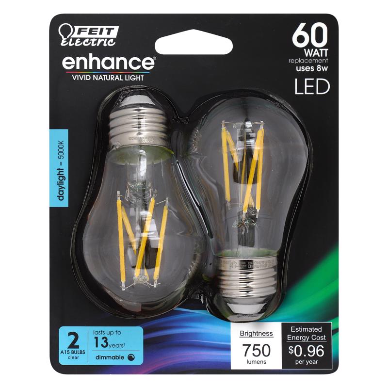 FEIT - Feit Enhance A15 E26 (Medium) Filament LED Bulb Daylight 60 Watt Equivalence 2 pk [BPA1560950CAFL2]