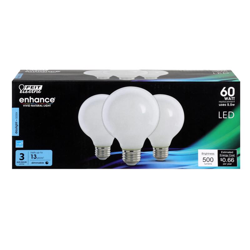 FEIT - Feit Enhance G25 E26 (Medium) Filament LED Bulb Daylight 60 Watt Equivalence 3 pk [G2560W950CAFL3R]