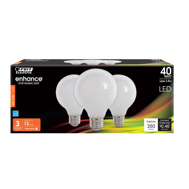 FEIT - Feit Enhance G25 E26 (Medium) Filament LED Bulb Soft White 40 Watt Equivalence 3 pk [G2540W927CAFL3R]