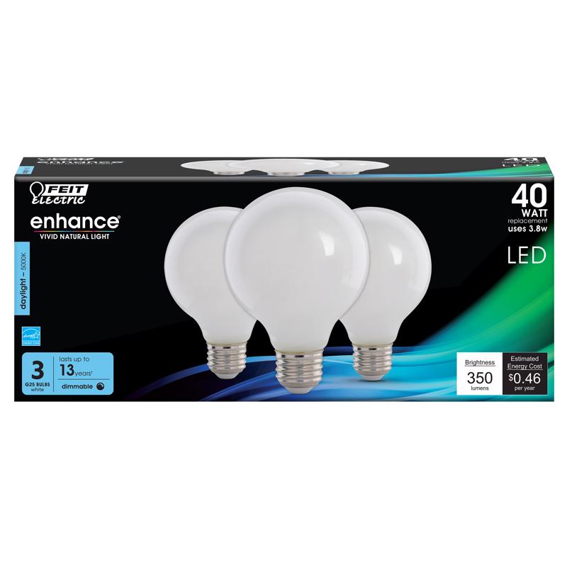 FEIT - Feit Enhance G25 E26 (Medium) Filament LED Bulb Daylight 40 Watt Equivalence 3 pk [G2540W950CAFL3R]