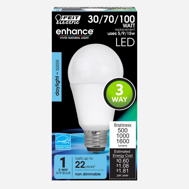 FEIT - Feit Enhance A19 E26 (Medium) LED Bulb Daylight 30/70/100 Watt Equivalence 1 pk