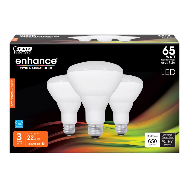 FEIT - Feit Enhance BR30 E26 (Medium) LED Bulb Soft White 65 Watt Equivalence 3 pk