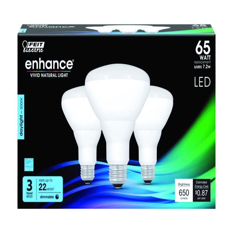 FEIT - Feit Enhance BR30 E26 (Medium) LED Bulb Daylight 65 Watt Equivalence 3 pk