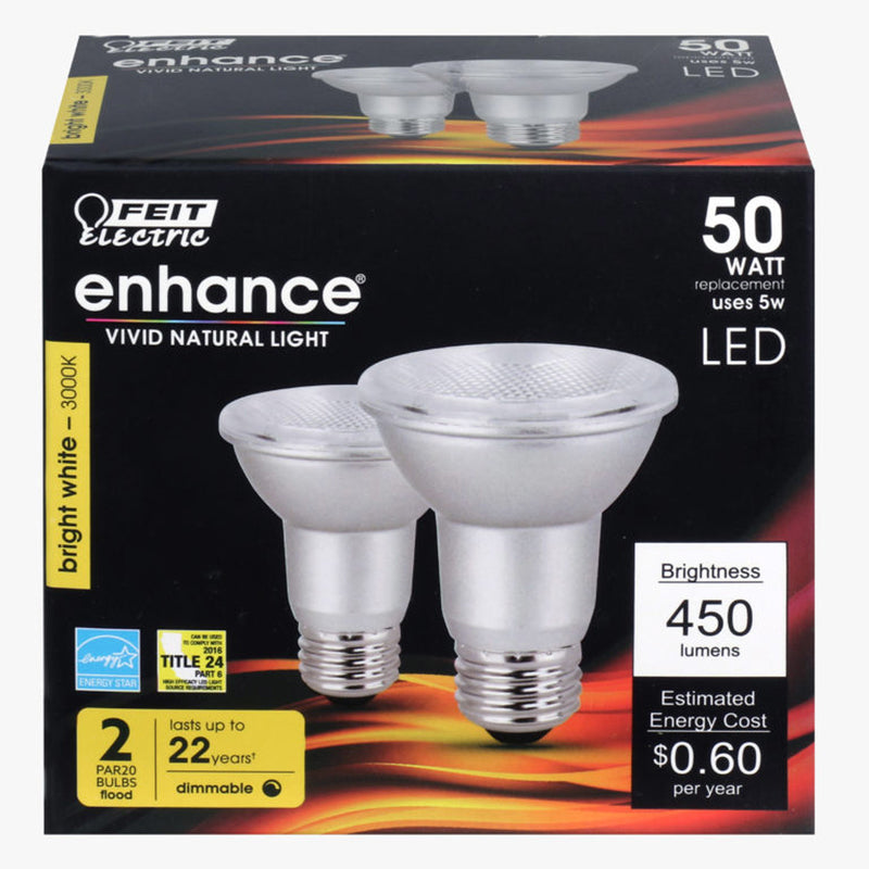 FEIT - Feit Enhance PAR20 E26 (Medium) LED Bulb Bright White 50 Watt Equivalence 2 pk