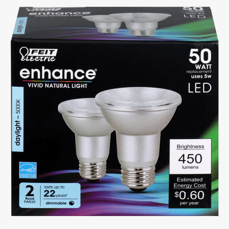 FEIT - Feit Enhance PAR20 E26 (Medium) LED Bulb Daylight 50 Watt Equivalence 2 pk