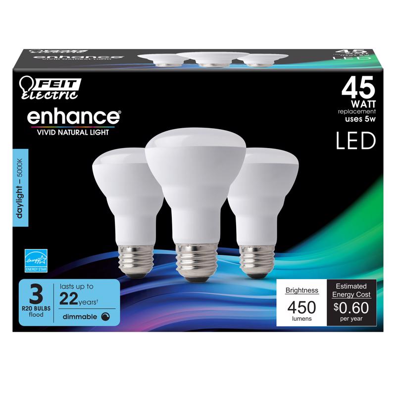 FEIT - Feit Enhance R20 E26 (Medium) LED Bulb Daylight 45 Watt Equivalence 3 pk