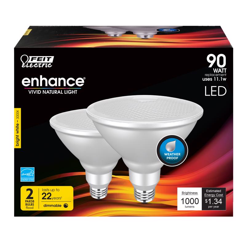 FEIT - Feit Enhance PAR38 E26 (Medium) LED Bulb Bright White 90 Watt Equivalence 2 pk