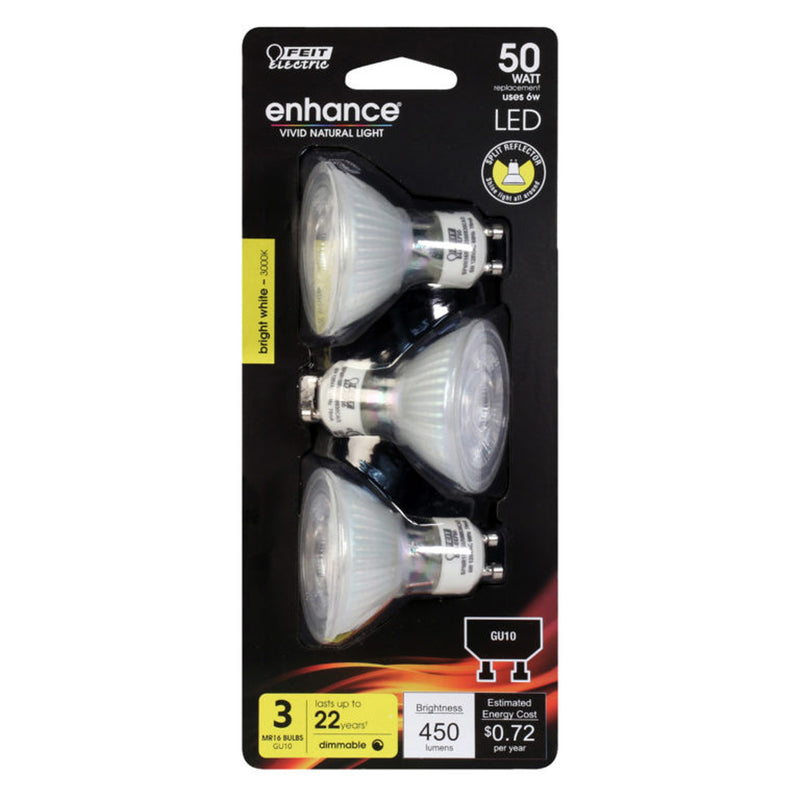 FEIT - Feit Enhance MR16 GU10 LED Bulb Bright White 50 Watt Equivalence 3 pk [MR16FG500930CA3]