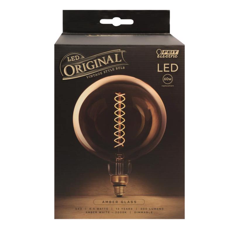 FEIT - Feit LED Filament G63 E26 (Medium) LED Bulb Amber White 60 Watt Equivalence 1 pk