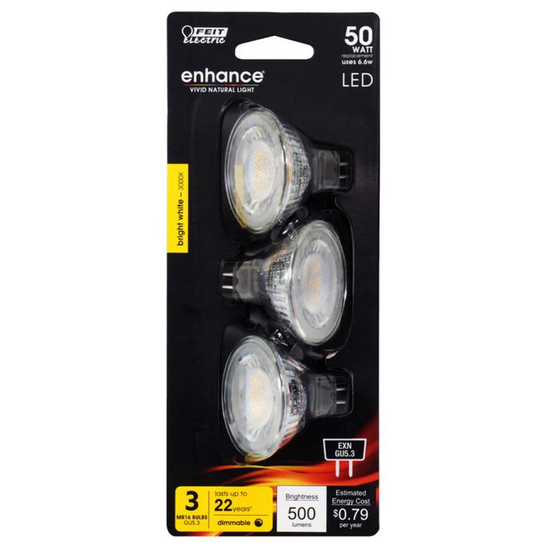 FEIT - Feit Enhance MR16 GU5.3 LED Bulb Bright White 50 Watt Equivalence 3 pk