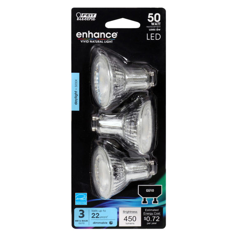 FEIT - Feit Enhance MR16 GU10 LED Bulb Daylight 50 Watt Equivalence 3 pk [BPMR16G105950C3]