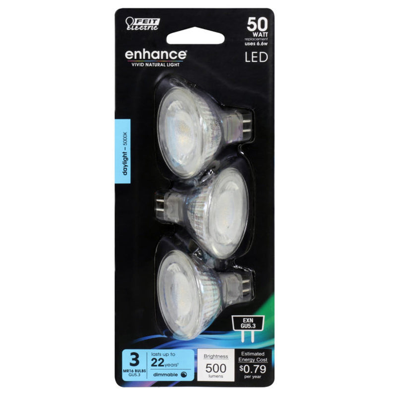 FEIT - Feit Enhance MR16 GU5.3 LED Bulb Daylight 50 Watt Equivalence 3 pk