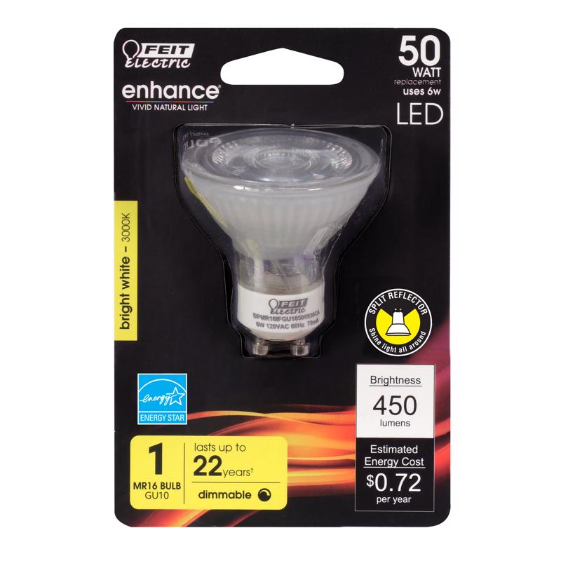 FEIT - Feit Enhance MR16 GU10 LED Bulb Bright White 50 Watt Equivalence 1 pk