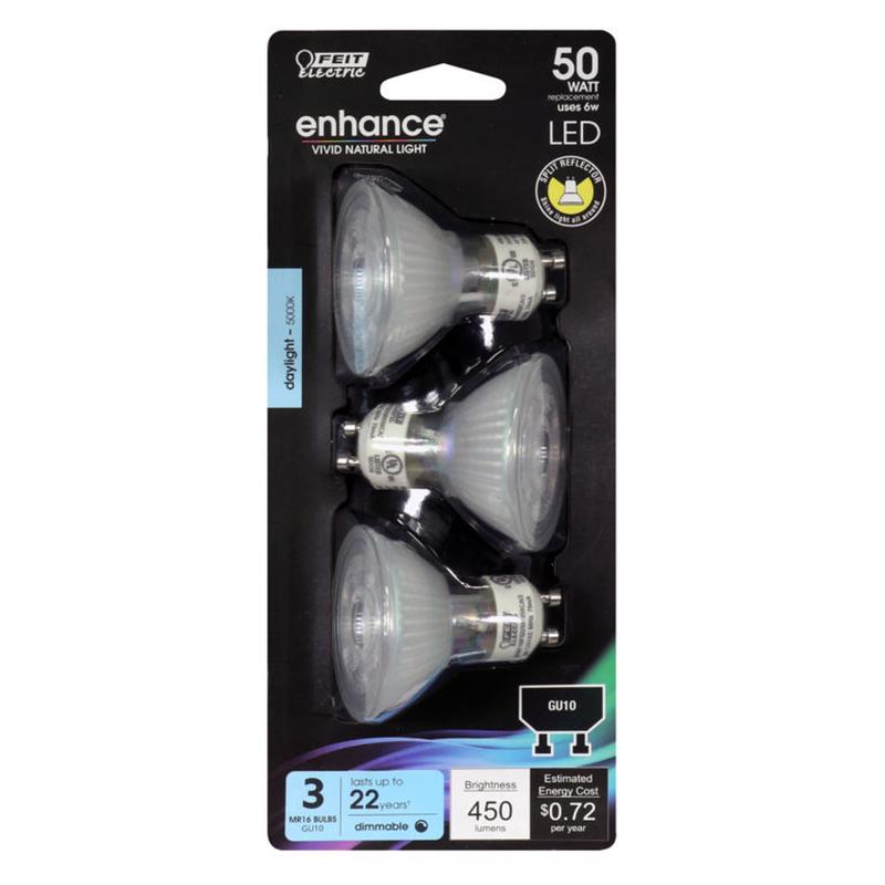 FEIT - Feit Enhance MR16 GU10 LED Bulb Daylight 50 Watt Equivalence 3 pk [BPMR16FGU59503]