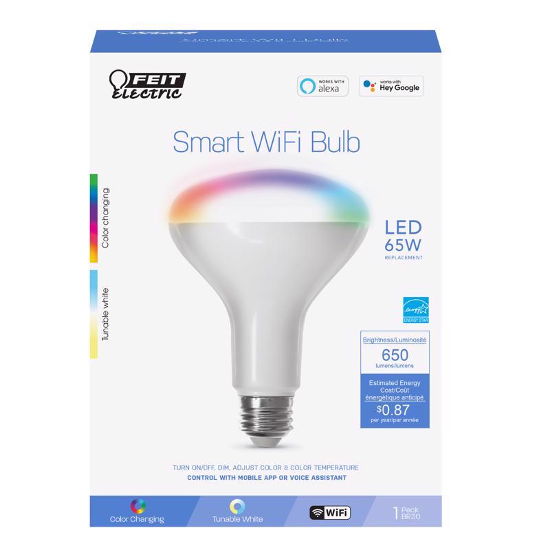 FEIT - Feit Smart Home BR30 E26 (Medium) Smart-Enabled Smart WiFi LED Bulb Color Changing 65 Watt Equivalen