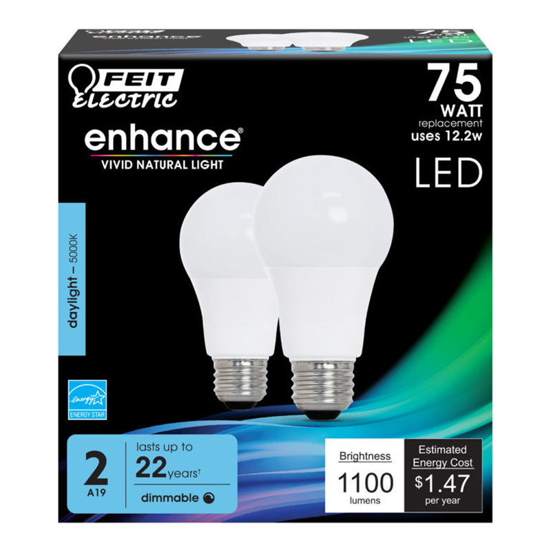 FEIT - Feit Enhance A19 E26 (Medium) LED Bulb Daylight 75 Watt Equivalence 2 pk [OM75DM/950CA/2]