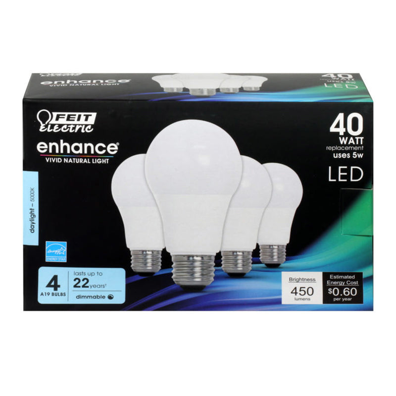 FEIT - Feit Enhance A19 E26 (Medium) LED Bulb Daylight 40 Watt Equivalence 4 pk [OM40DM/950CA/4]