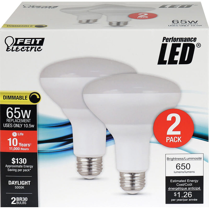 FEIT - Feit BR30 E26 (Medium) LED Bulb Daylight 65 Watt Equivalence 2 pk