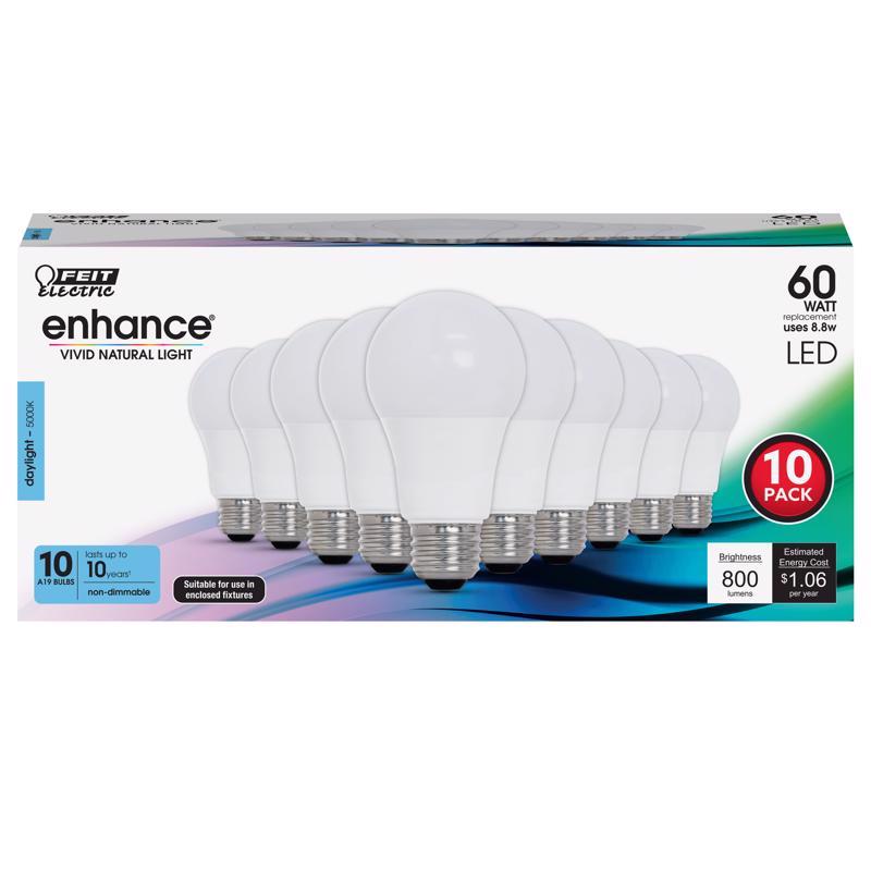 FEIT - Feit Enhance A19 E26 (Medium) LED Bulb Daylight 60 Watt Equivalence 10 pk