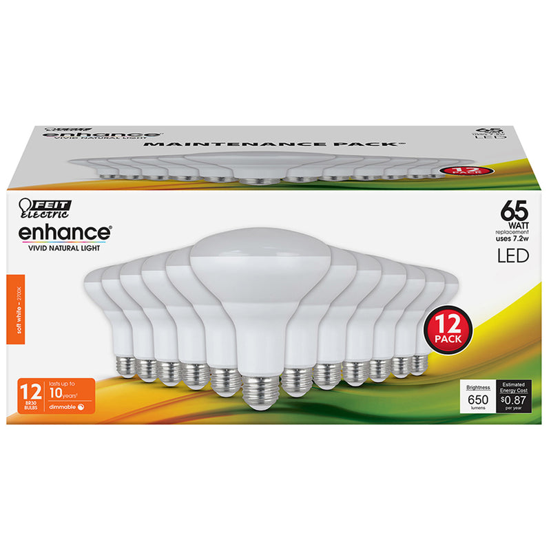 FEIT - Feit Enhance BR30 E26 (Medium) LED Bulb Soft White 65 Watt Equivalence 12 pk