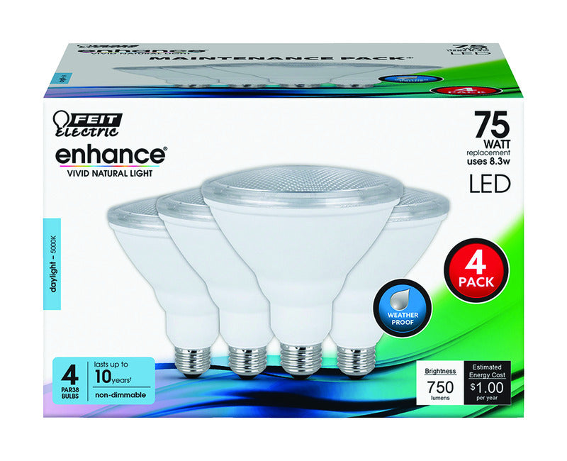 FEIT - Feit Enhance PAR38 E26 (Medium) LED Bulb Daylight 75 Watt Equivalence 4 pk