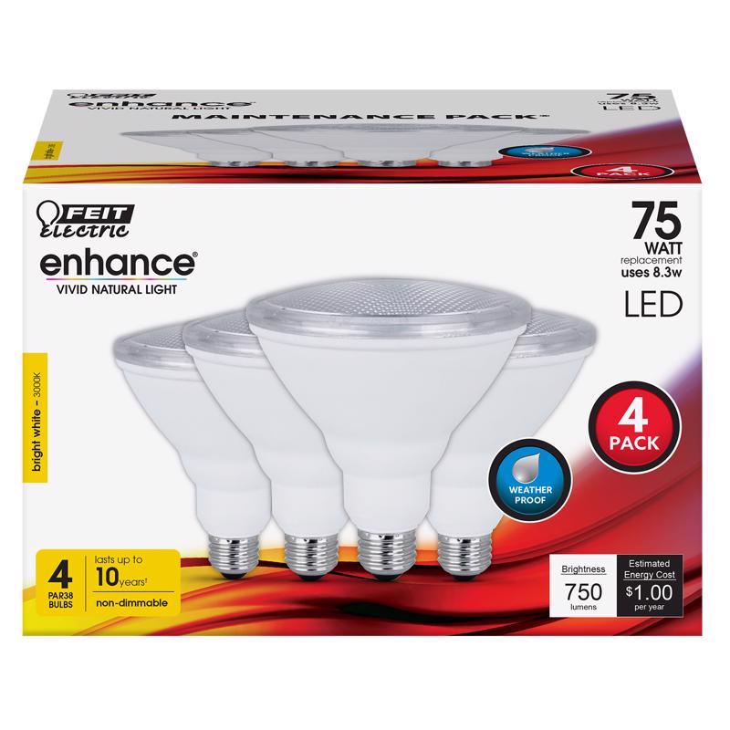 FEIT - Feit Enhance PAR38 E26 (Medium) LED Bulb Bright White 75 Watt Equivalence 4 pk