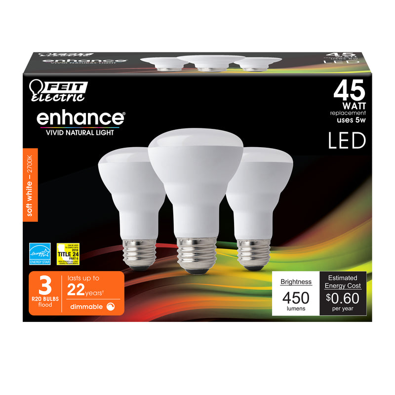 FEIT - Feit Enhance R20 E26 (Medium) LED Bulb Soft White 45 Watt Equivalence 3 pk