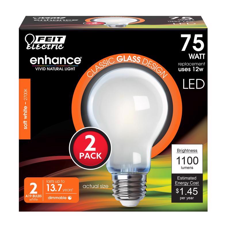 FEIT - Feit Enhance A19 E26 (Medium) Filament LED Bulb Soft White 75 Watt Equivalence 2 pk