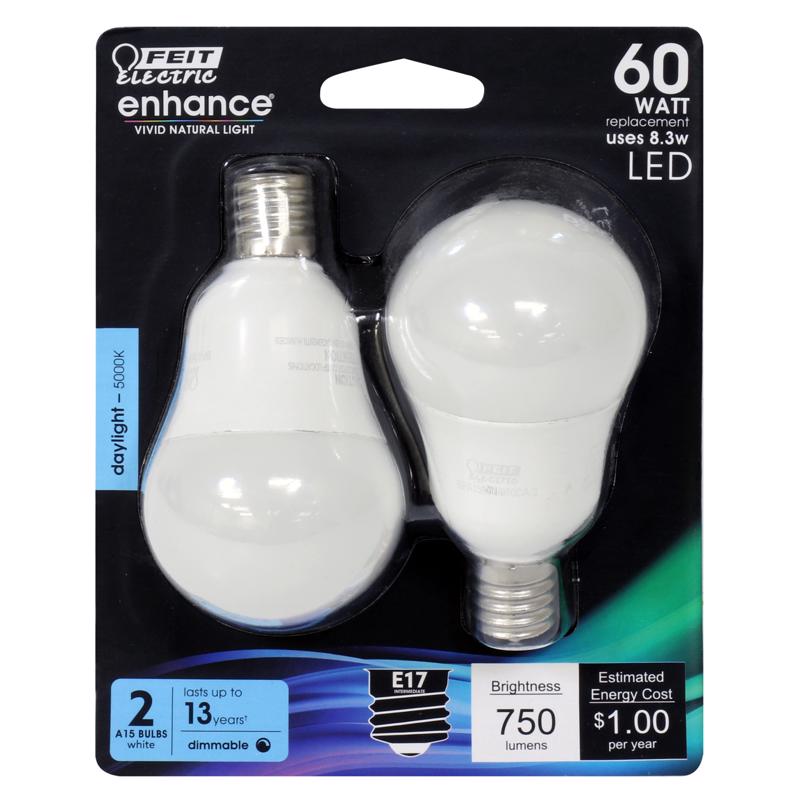 FEIT - Feit Enhance A15 E17 (Intermediate) LED Bulb Daylight 60 Watt Equivalence 2 pk