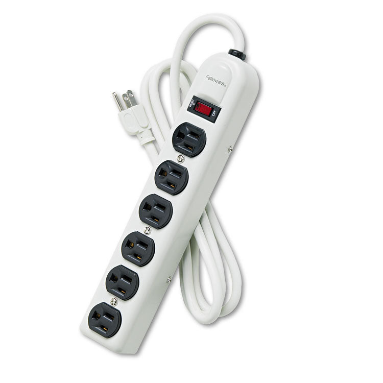 Fellowes - Metal Power Strip, 6 Outlets, 6 ft Cord, Platinum