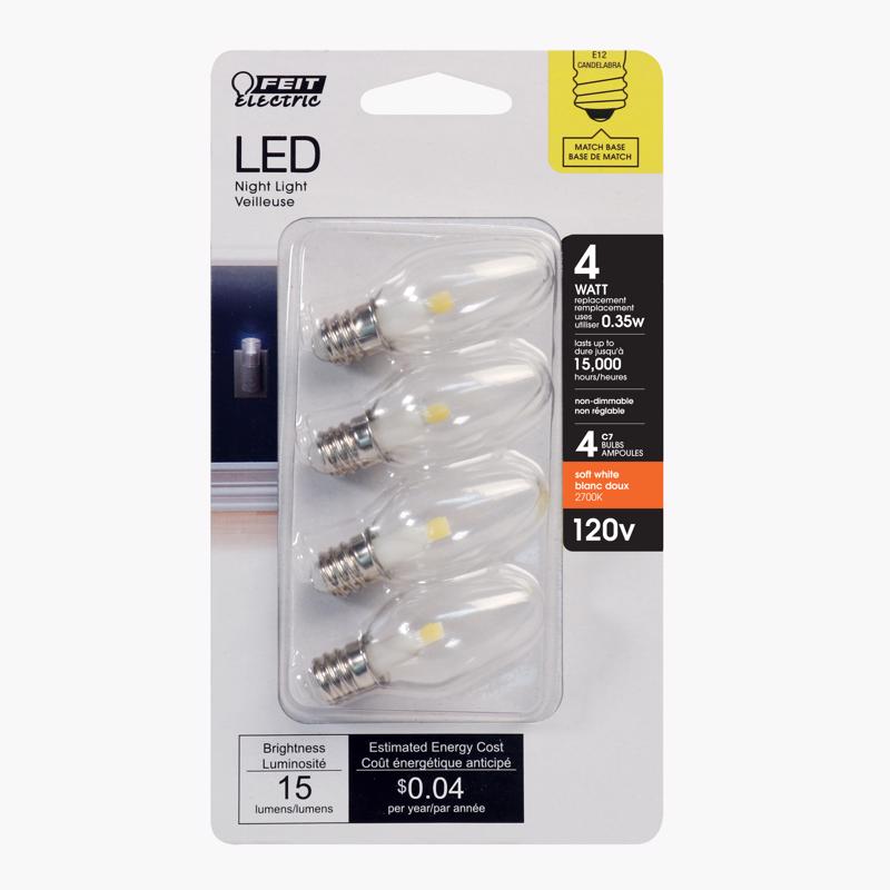 FEIT - Feit C7 E12 (Candelabra) LED Bulb Soft White 4 Watt Equivalence 4 pk