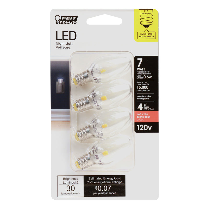 FEIT - Feit C7 E12 (Candelabra) LED Bulb Soft White 7 Watt Equivalence 4 pk