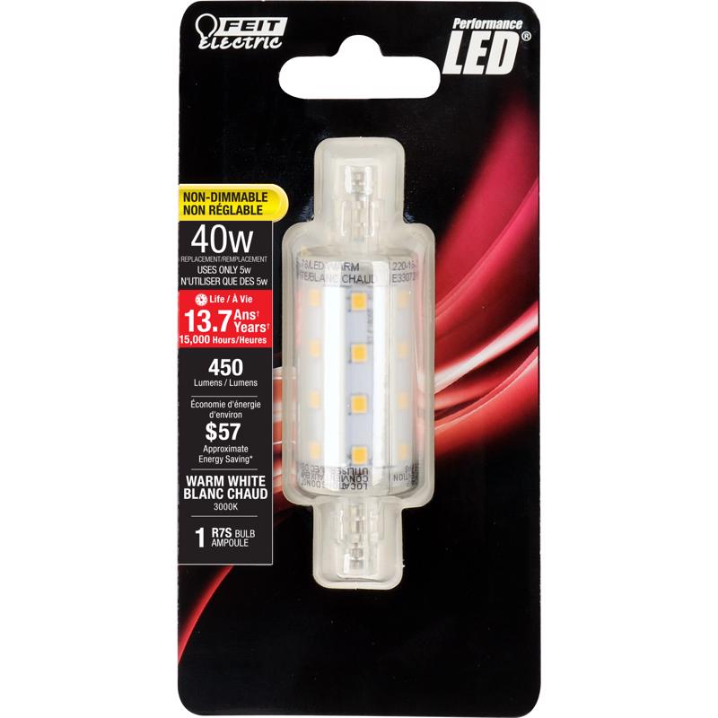 FEIT - Feit LED Specialty R7S R7 LED Bulb Warm White 40 Watt Equivalence 1 pk