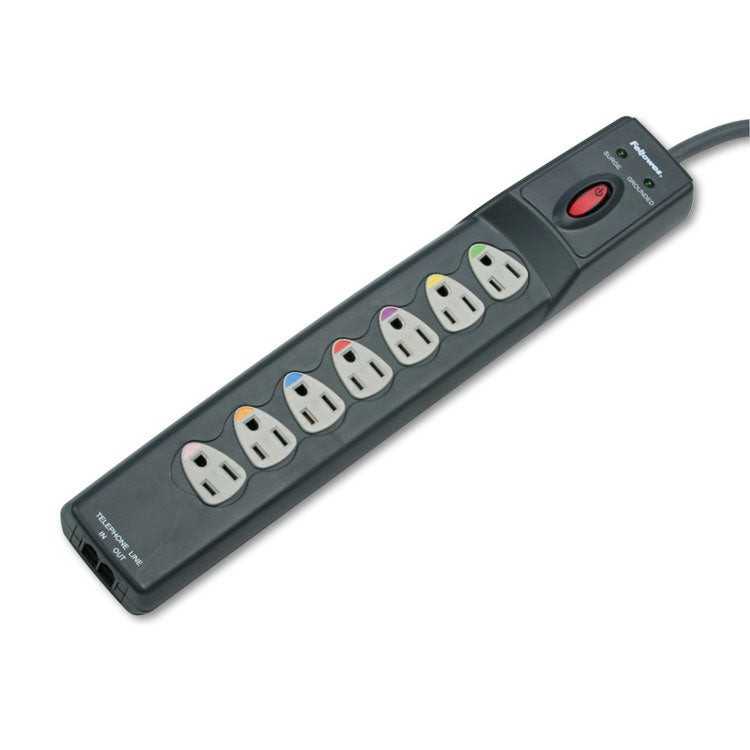 Fellowes - Power Guard Surge Protector, 7 AC Outlets, 12 ft Cord, 1,600 J, Graphite Gray