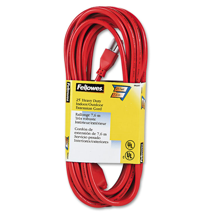 Fellowes - Indoor/Outdoor Heavy-Duty 3-Prong Plug Extension Cord, 25 ft, 13 A, Orange